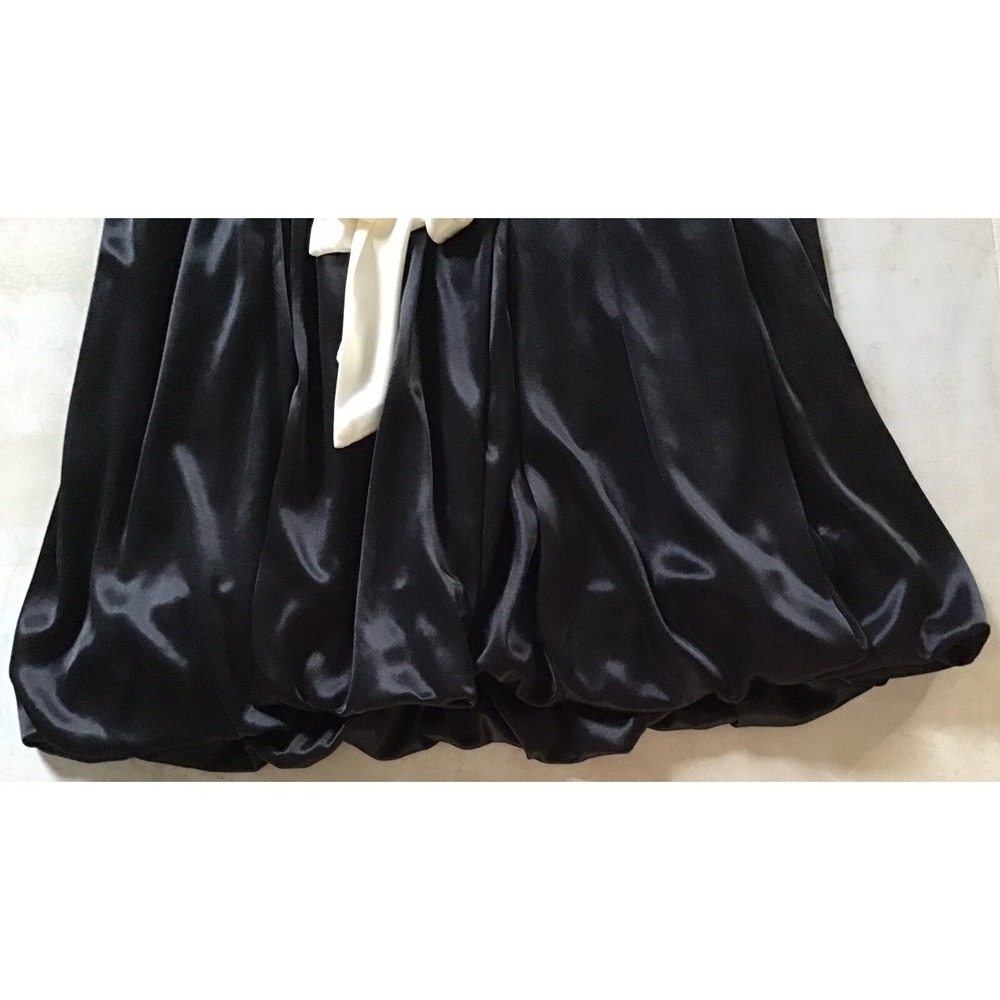 RUBY ROX M Black Satin Dress Bubble Hem Spaghetti Strap Glam Quiet Luxe Feminine - Picture 5 of 11